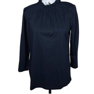 Ann Taylor Factory black blouse women ruffle mock neck long sleeve size M work
